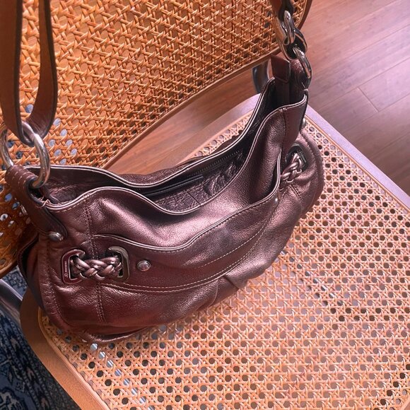 B Makowsky Bronze Pebble Leather Shoulder Bag Adjustable Strap Handle Purse - Picture 5 of 8